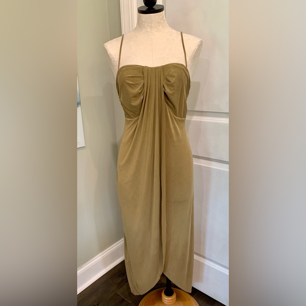 Anthropologie Drape Dress in Khaki Olive Green | Size XS